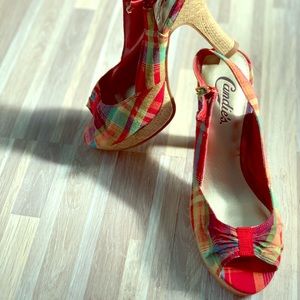 Candie’s plaid corked heel stilettos